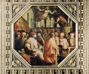 Preghiera di Antonio Giacomini per la guerra con Pisa dal soffitto del Salone dei Cinquecento, 1565